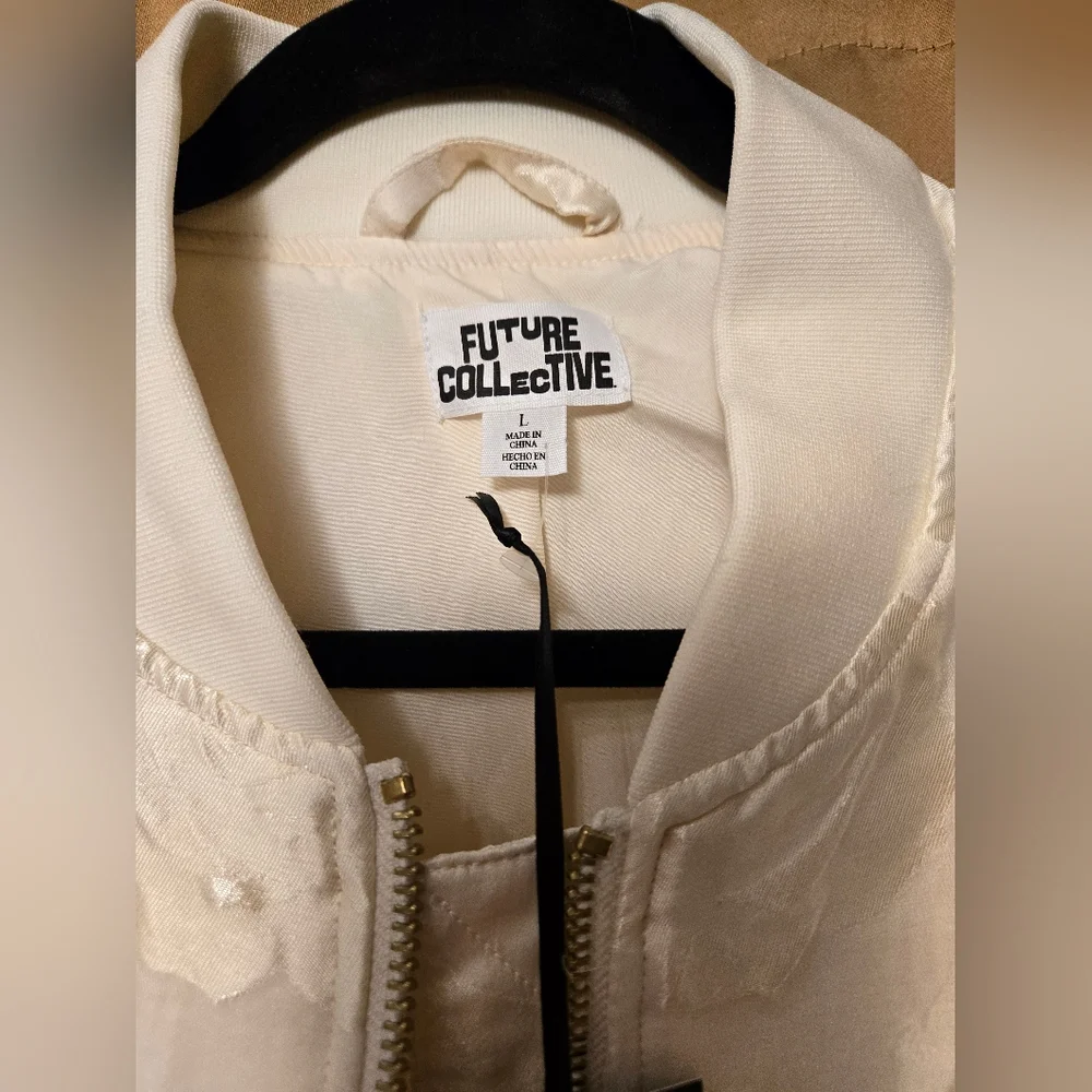Women's Brocade Relaxed Bomber Jacket - Future Collective Cream Floral Large